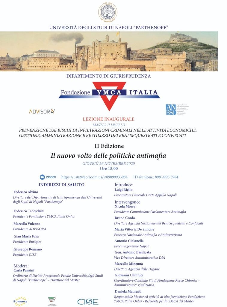 Giovedì 26 novembre la lezione inaugurale del Master in Prevenzione dai rischi di infiltrazione criminale